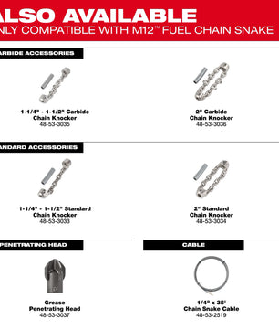 Milwaukee 2519-21 M12 FUEL™ High Speed Chain Snake for 1-1/4”-2” Pipes