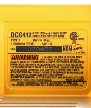 DeWALT DCG412B 20V Max Lithium Ion 4 1/2