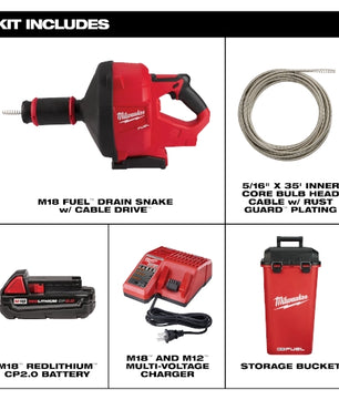 Milwaukee 2772A-21 M18 FUEL™ Drain Snake w/ CABLE DRIVE™ with 5/16” Cable