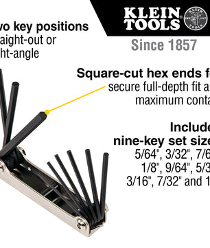 Klein Tools 70591 Folding Hex Key Set, 9-Key, SAE Sizes - McCally Tool and Supply | Industrial Distributor & Repair
