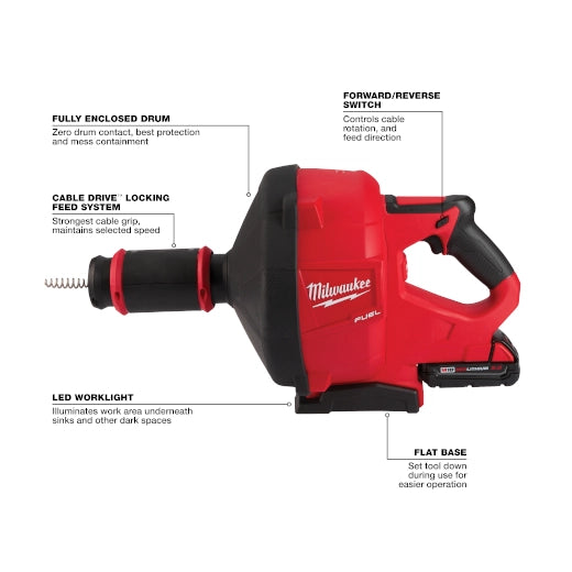 Milwaukee 2772A-21 M18 FUEL™ Drain Snake w/ CABLE DRIVE™ with 5/16” Cable
