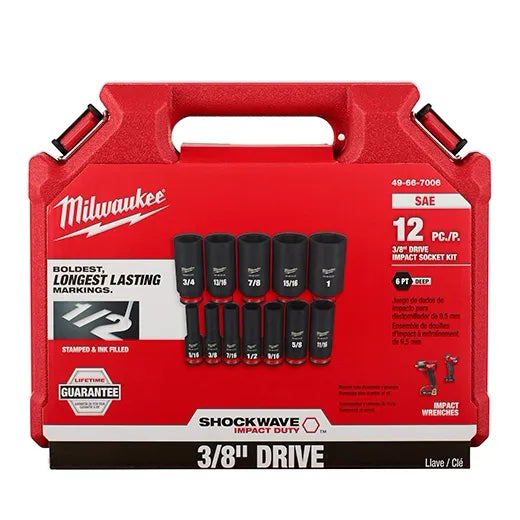 Milwaukee 49-66-7006 SHOCKWAVE Impact Duty™ 3/8" Drive SAE Deep 6 Point Socket Set (12 Piece)