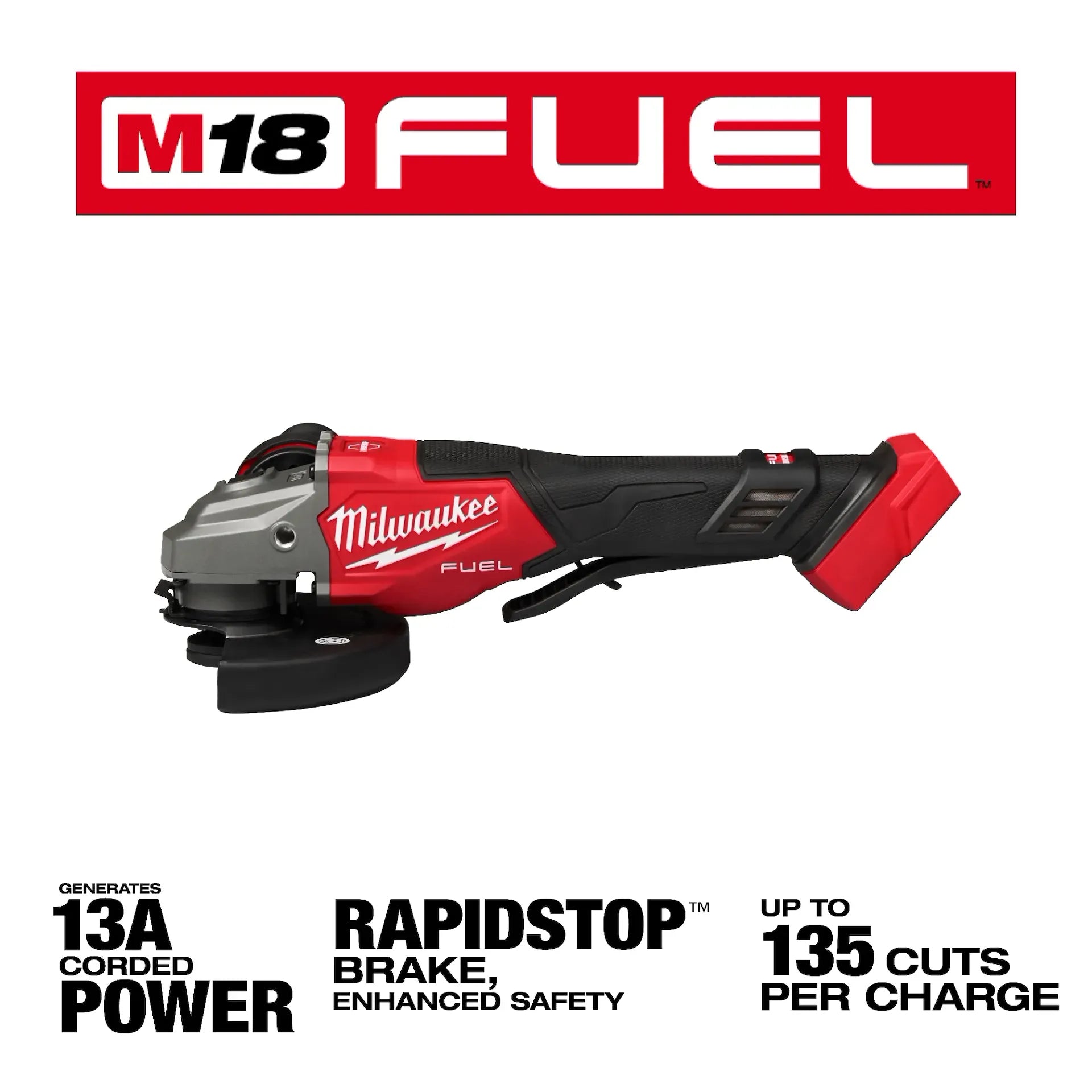 Milwaukee 3670-20 M18 FUEL™ 4-1/2"-6" Braking Grinder, Paddle Switch - McCally Tool and Supply | Industrial Distributor & Repair