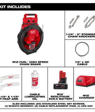 Milwaukee 2519-21 M12 FUEL™ High Speed Chain Snake for 1-1/4”-2” Pipes