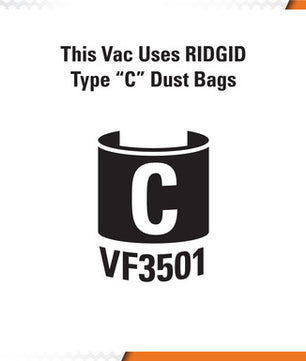 RIDGID 23738 VF3501 Pleated Air Bag for Small Vacuums - McCally Tool and Supply | Industrial Distributor & Repair