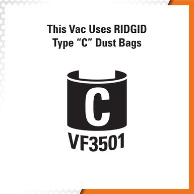 RIDGID 23738 VF3501 Pleated Air Bag for Small Vacuums - McCally Tool and Supply | Industrial Distributor & Repair
