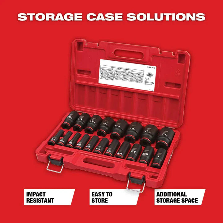 Milwaukee 49-66-7012 19PC SHOCKWAVE Impact Duty 1/2" Drive SAE Deep 6 Point Socket Set