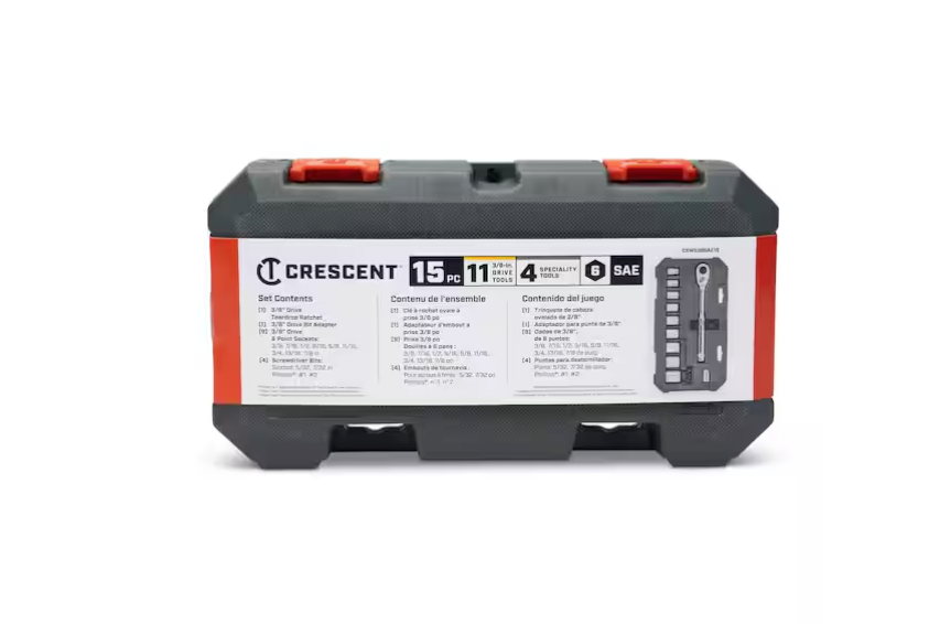 Crescent CSWS38SAE15 3/8" Drive 6 Point SAE Mechanics Tool Socket Wrench Set (15 Piece)