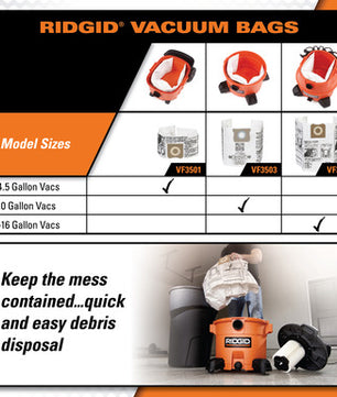 RIDGID 23738 VF3501 Pleated Air Bag for Small Vacuums - McCally Tool and Supply | Industrial Distributor & Repair