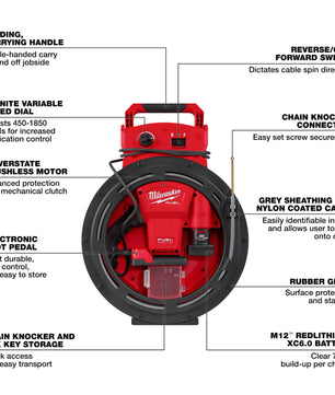 Milwaukee 2519-21 M12 FUEL™ High Speed Chain Snake for 1-1/4”-2” Pipes