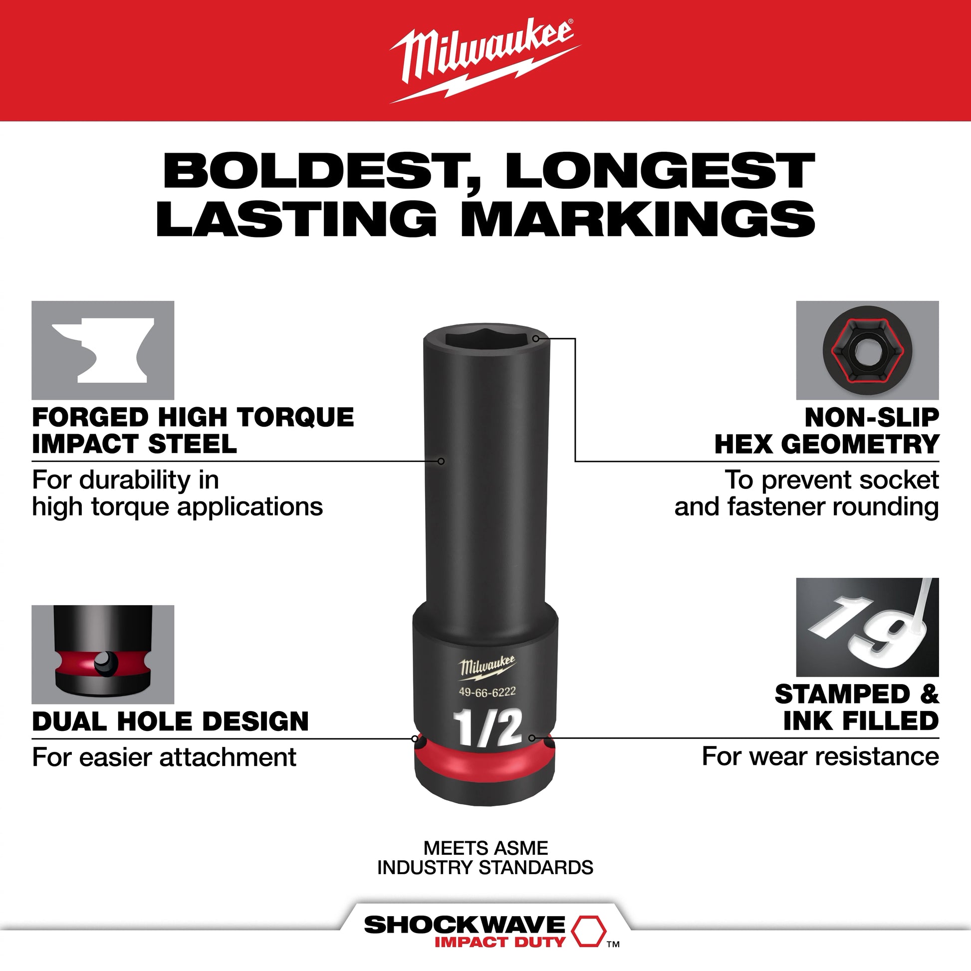 Milwaukee 49-66-6800 17PC SHOCKWAVE™ Impact Duty Socket 3/8” Drive SAE Set with PACKOUT