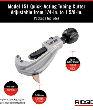 RIDGID 31632 Quick-Acting Tubing Cutter Model 151 - McCally Tool and Supply | Industrial Distributor & Repair