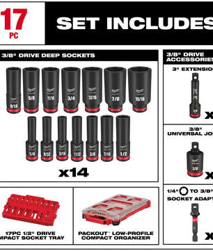 Milwaukee 49-66-6800 17PC SHOCKWAVE™ Impact Duty Socket 3/8” Drive SAE Set with PACKOUT