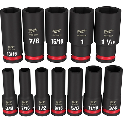 Milwaukee 49-66-7011 SHOCKWAVE Impact Duty™ 1/2" Drive SAE Deep 6 Point Socket Set (12 Pice)