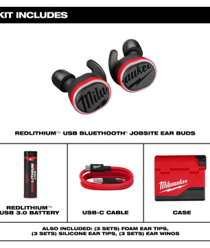 Milwaukee 2191-21 REDLITHIUM™ USB Bluetooth® Jobsite Ear Buds - McCally Tool and Supply | Industrial Distributor & Repair