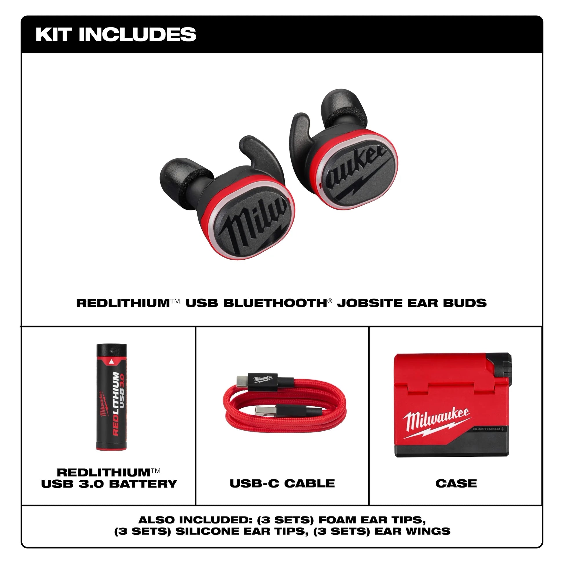Milwaukee 2191-21 REDLITHIUM™ USB Bluetooth® Jobsite Ear Buds - McCally Tool and Supply | Industrial Distributor & Repair