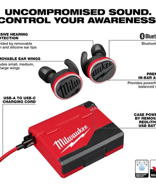 Milwaukee 2191-21 REDLITHIUM™ USB Bluetooth® Jobsite Ear Buds - McCally Tool and Supply | Industrial Distributor & Repair