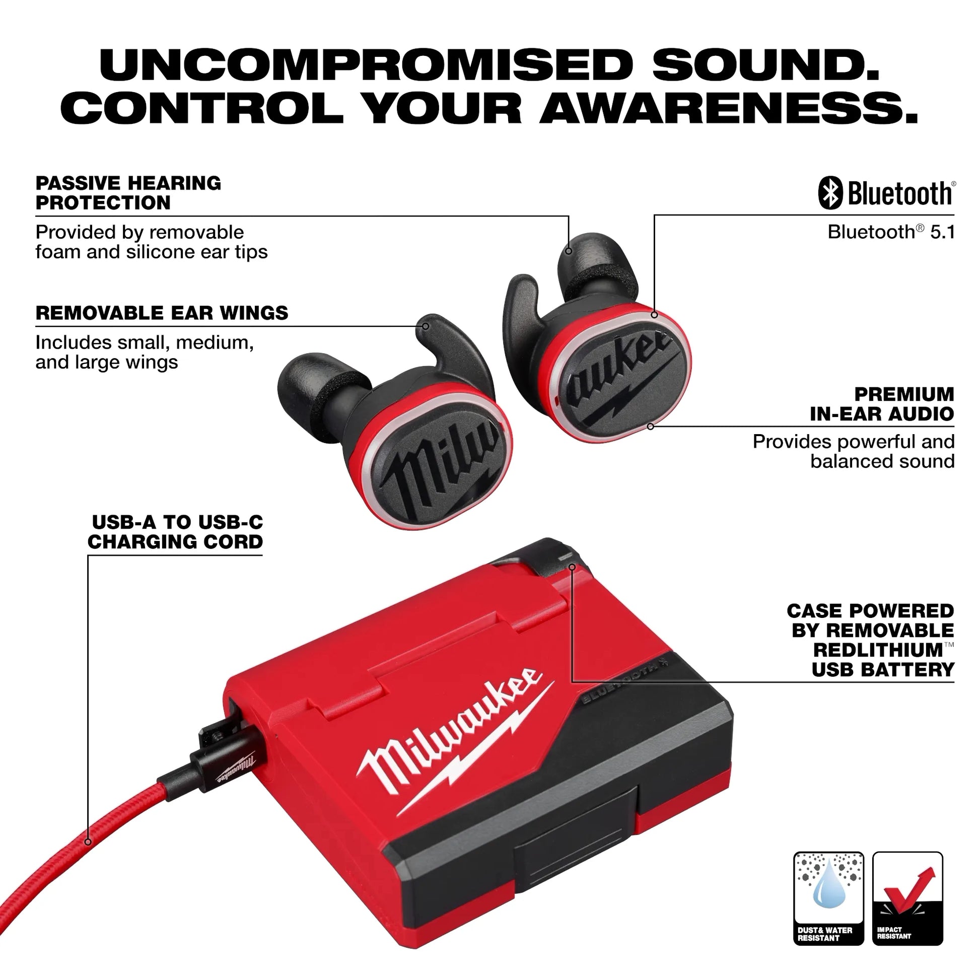Milwaukee 2191-21 REDLITHIUM™ USB Bluetooth® Jobsite Ear Buds - McCally Tool and Supply | Industrial Distributor & Repair