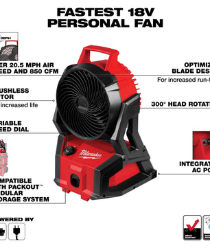 Milwaukee 0818-20 M18™ Brushless PACKOUT™ Fan - McCally Tool and Supply | Industrial Distributor & Repair