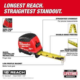 Milwaukee 48-22-1225M 25ft Wide Blade Magnetic Tape Measure