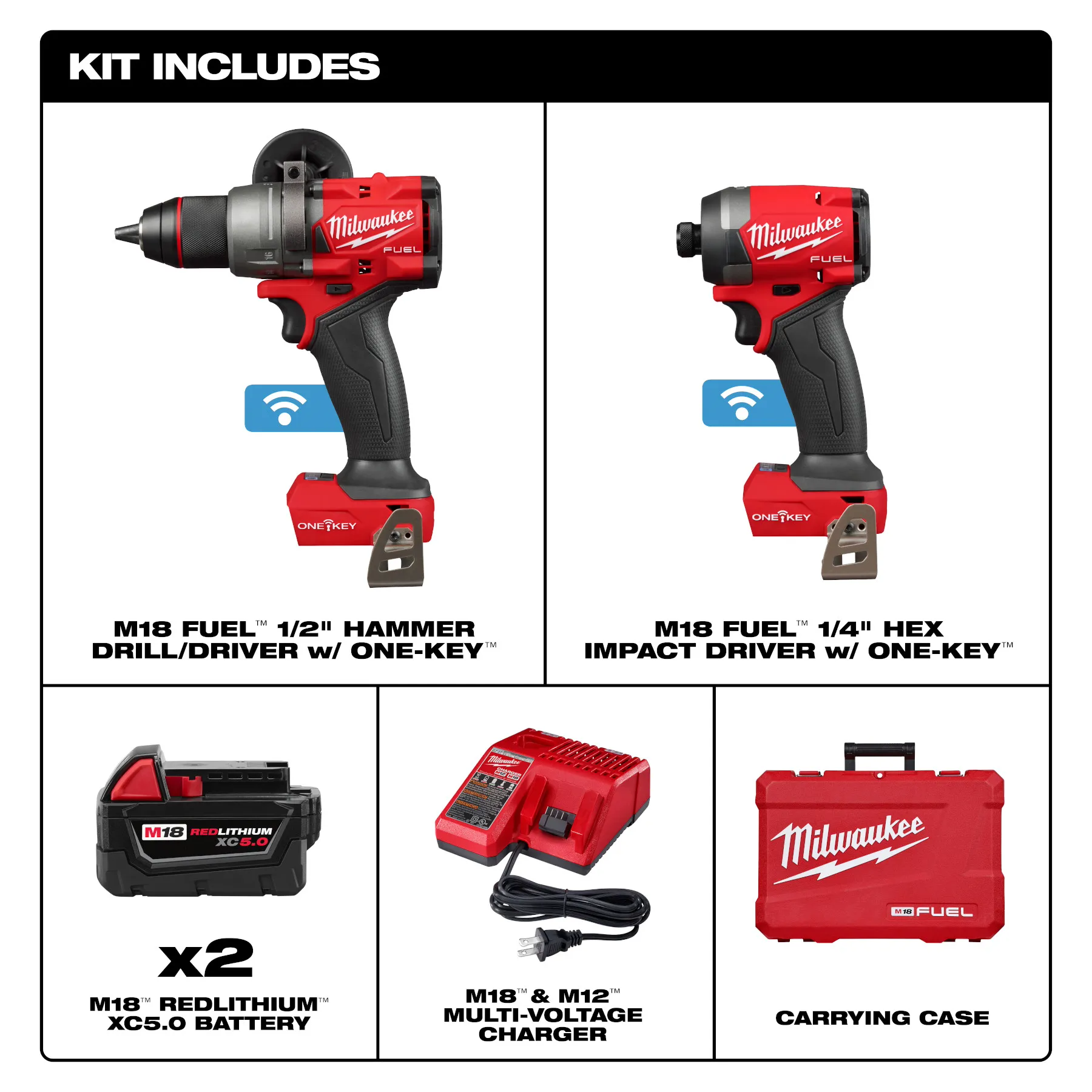 Milwaukee 3696-22 M18 FUEL™ 2-Tool Combo Kit w/ ONE-KEY™ - McCally Tool and Supply | Industrial Distributor & Repair