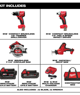 Milwaukee 3693-24CX M18™ 4 Tool Combo Kit - McCally Tool and Supply | Industrial Distributor & Repair