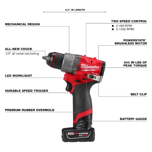 Milwaukee 3404-22 M12 FUEL™ 1/2" Hammer Drill/Driver Kit - McCally Tool and Supply | Industrial Distributor & Repair