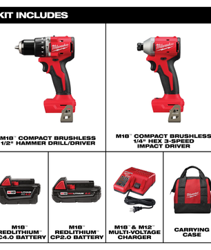 Milwaukee 3693-22CX M18™ Compact Brushless 2-Tool Combo Kit - McCally Tool and Supply | Industrial Distributor & Repair