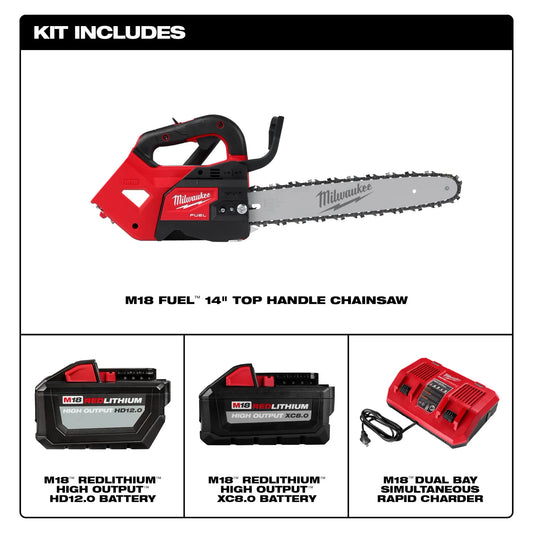 Milwaukee 2826-22T M18 FUEL™ 14" Top Handle Chainsaw 2 Battery Kit