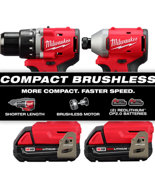 Milwaukee 3692-22CT M18™ Compact Brushless 2-Tool Combo Kit - McCally Tool and Supply | Industrial Distributor & Repair