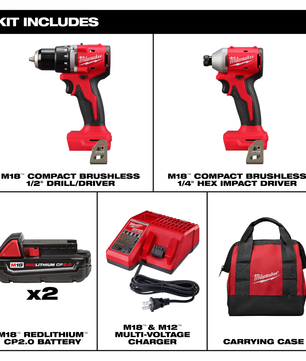 Milwaukee 3692-22CT M18™ Compact Brushless 2-Tool Combo Kit - McCally Tool and Supply | Industrial Distributor & Repair