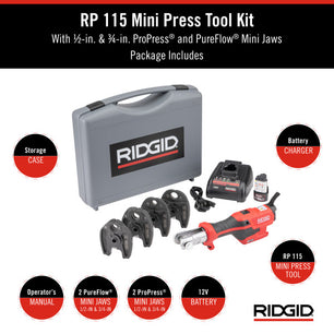 RIDGID 72558 RP 115 Combo Kit w/ ProPress & PureFlow Jaws (1/2