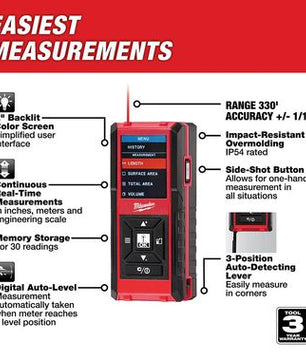 Milwaukee 48-22-9803 330' Laser Distance Meter - McCally Tool and Supply | Industrial Distributor & Repair