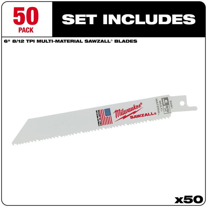 Milwaukee 48-01-6091 6" 8/12 TPI SAWZALL Blades (50 Pack)