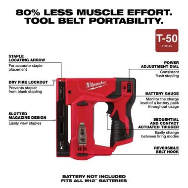Milwaukee 2447-20 M12™ 3/8" Crown Stapler - McCally Tool and Supply | Industrial Distributor & Repair