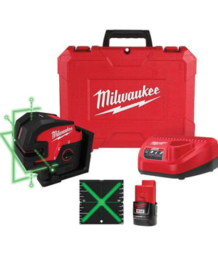 Milwaukee 3624-21 M12™ Green Cross Line & 4-Points Laser Kit - McCally Tool and Supply | Industrial Distributor & Repair