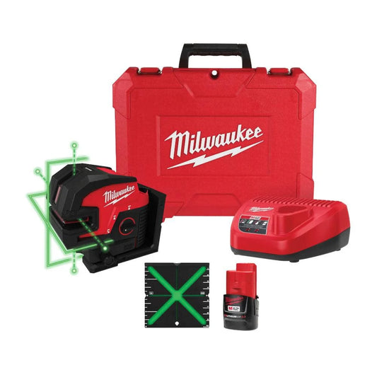 Milwaukee 3624-21 M12™ Green Cross Line & 4-Points Laser Kit - McCally Tool and Supply | Industrial Distributor & Repair