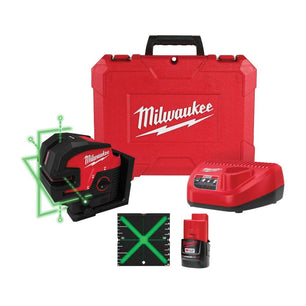 Milwaukee 3624-21 M12™ Green Cross Line & 4-Points Laser Kit - McCally Tool and Supply | Industrial Distributor & Repair