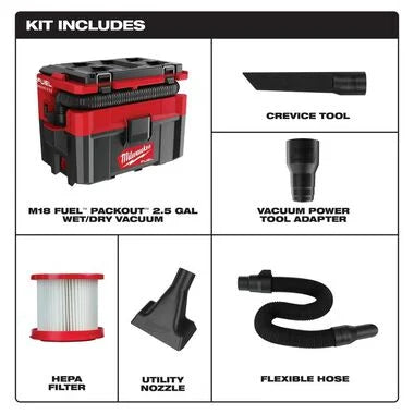 Milwaukee 0970-20 M18 FUEL™ PACKOUT™ 2.5 Gallon Wet/Dry Vacuum - McCally Tool and Supply | Industrial Distributor & Repair