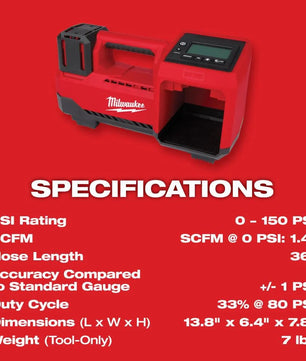Milwaukee 2848-20 M18™ 18V Cordless Tire Inflator
