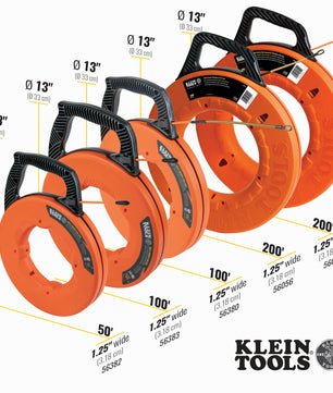 Klein Tools 56059 Multi-Groove Fiberglass Fish Tape with Non-Conductive Leader, 200-Foot - McCally Tool and Supply | Industrial Distributor & Repair