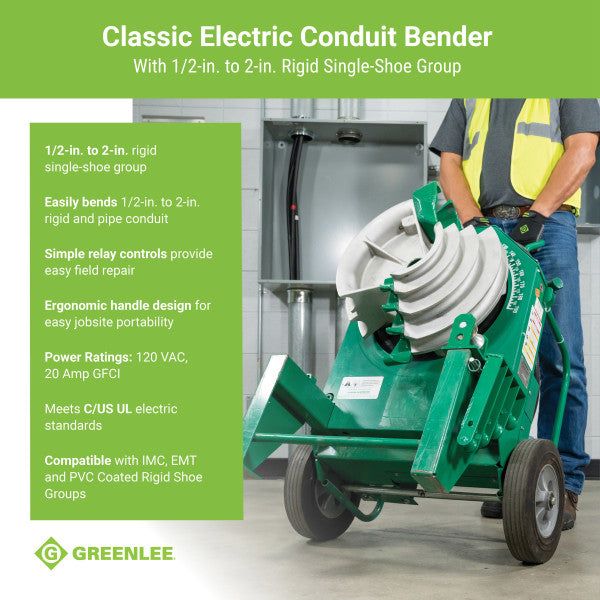 Greenlee 555RSC Classic Electric Bender w/ Single Rigid Shoes 1/2" - 2"