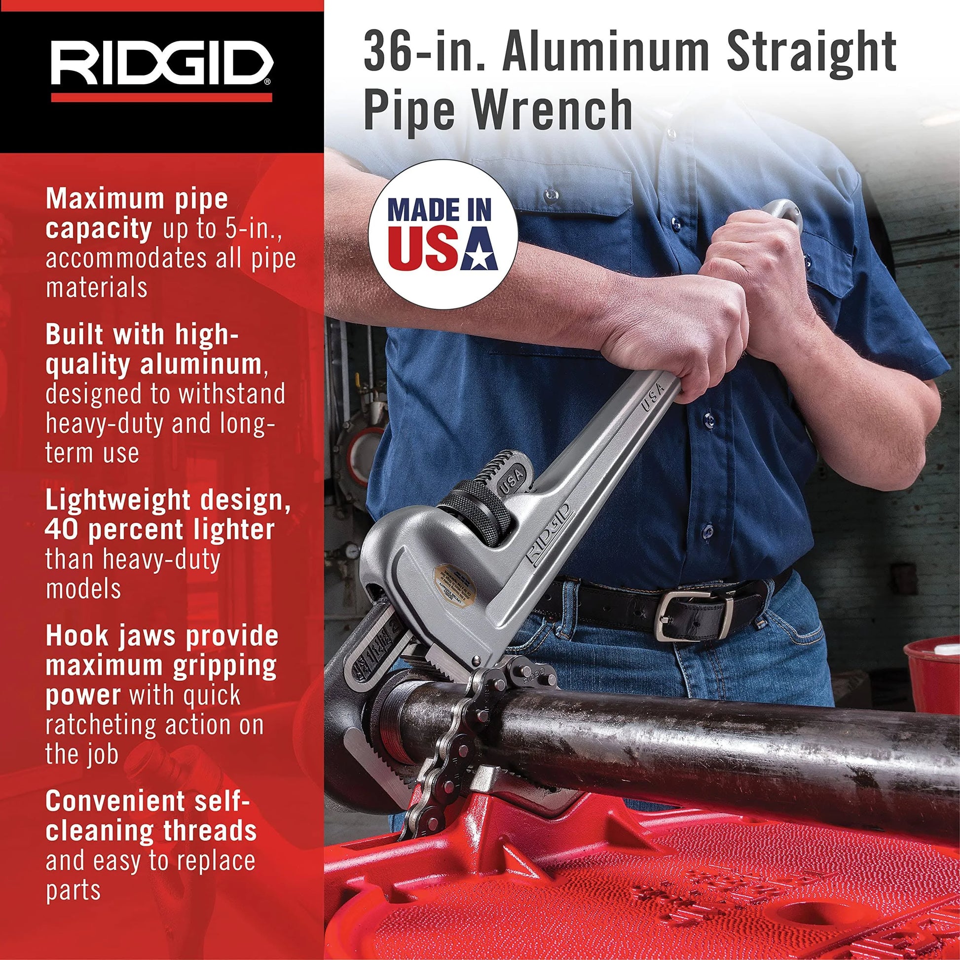 RIDGID 31110 836 36" Aluminum Straight Pipe Wrench - McCally Tool and Supply | Industrial Distributor & Repair