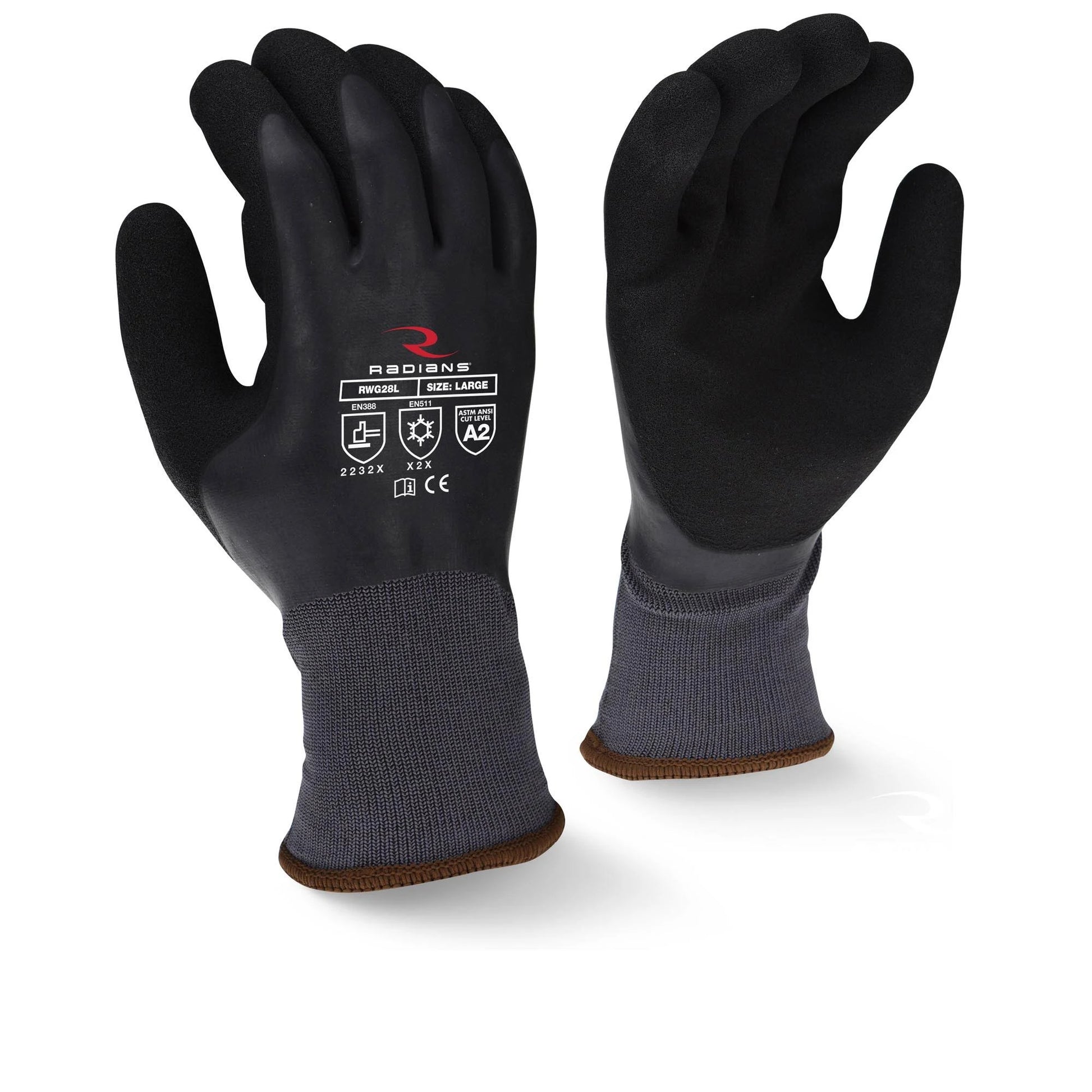 Radians RWG28 Cut Protection Level A2 Dipped Waterproof Winter Gripper Glove, XL