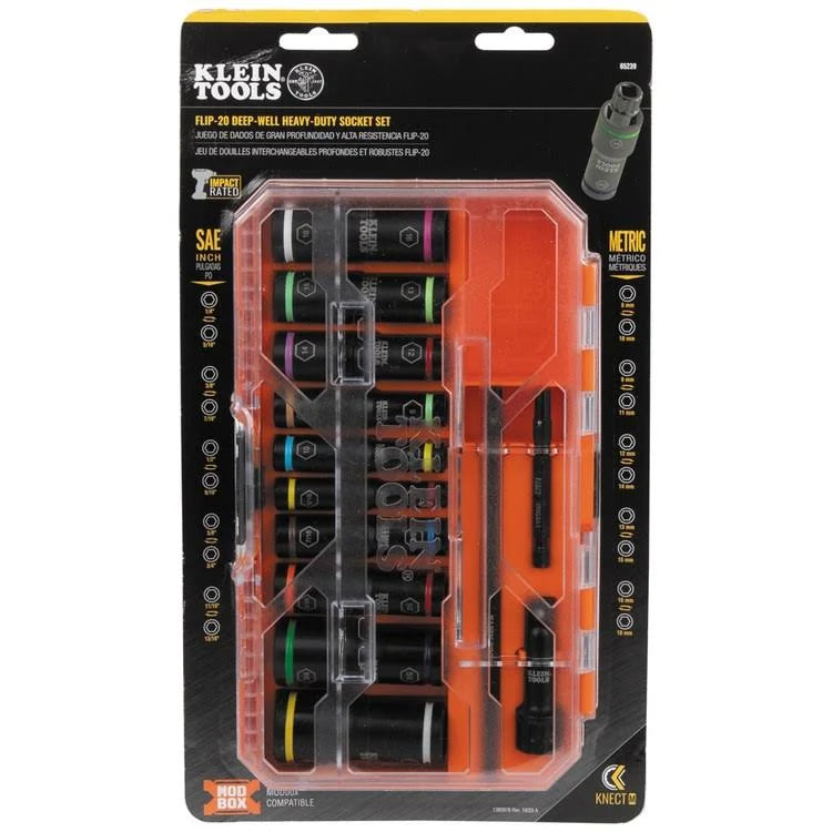 Klein Tools 65239 KNECT™ Flip-20 Impact Socket Set, SAE and Metric, 13-Piece