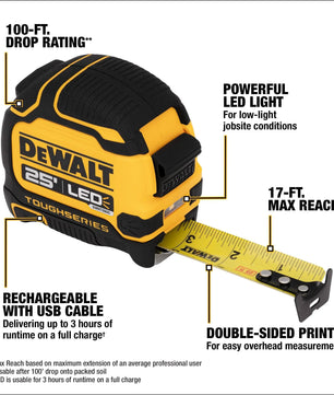 DeWALT DWHT35625S TOUGHSERIES™ 25 FT Lighted Tape Measure - McCally Tool and Supply | Industrial Distributor & Repair