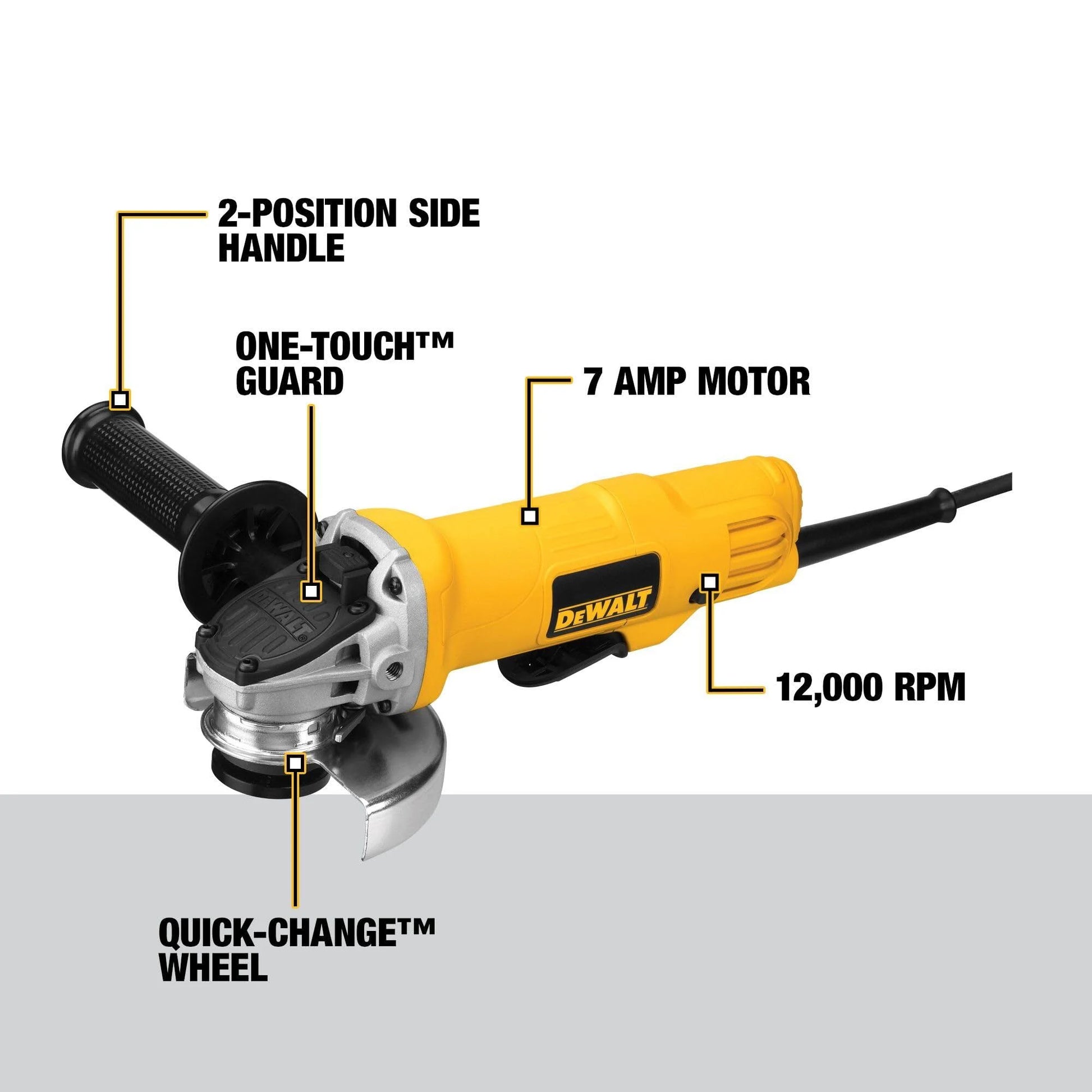 DeWALT DWE4012 4-1/2 in. (115 mm) Paddle Switch Small Angle Grinder