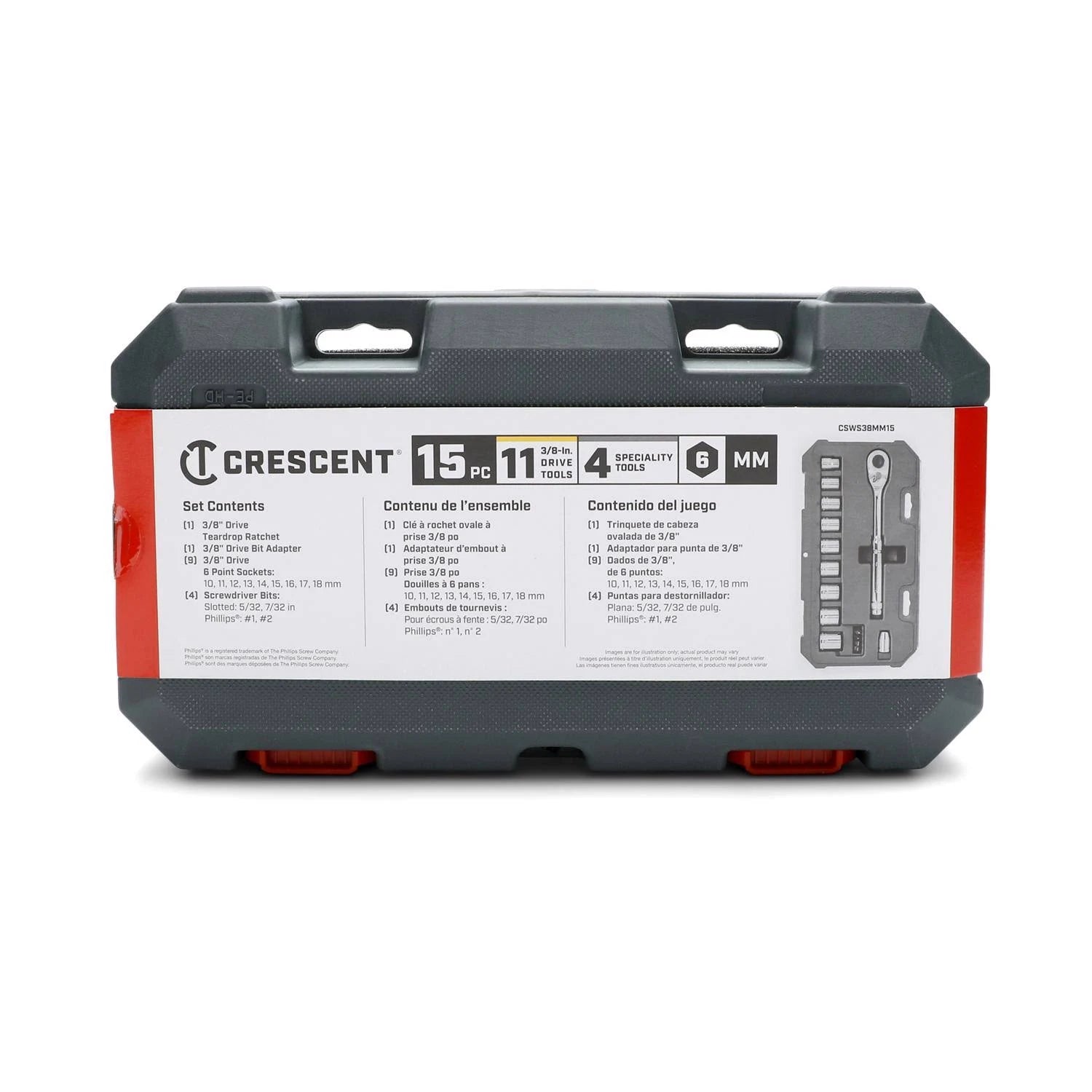Crescent CSWS38MM15 3/8 in. Drive 6-Point Standard Metric Mechanics Tool Set with Case (15-Piece)