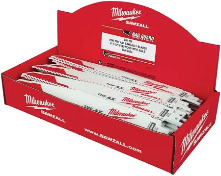 Milwaukee 48-01-7026 9" 5 TPI The AX Demolition Wood Cutting Sawzall Blade (100 Pack)