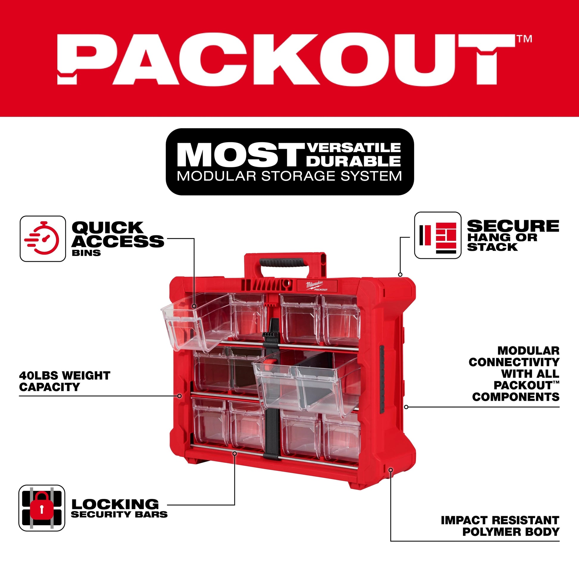 Milwaukee 48-22-8433 PACKOUT™ Tilt Bin Organizer - McCally Tool and Supply | Industrial Distributor & Repair